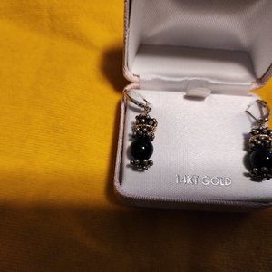 NEW PAIR IN BOX SILVER AND 14K GOLD EARRINGS